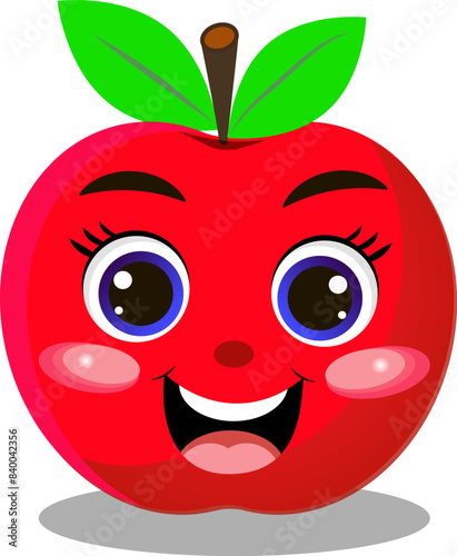 Cute cartoon red apple isolated on a white background. Vector illustration 10 eps.