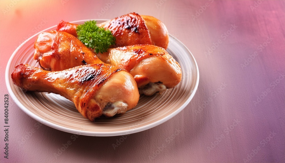 Juicy roasted or grilled chicken drumsticks on plate Juicy roasted or grilled chicken drumsticks on plate