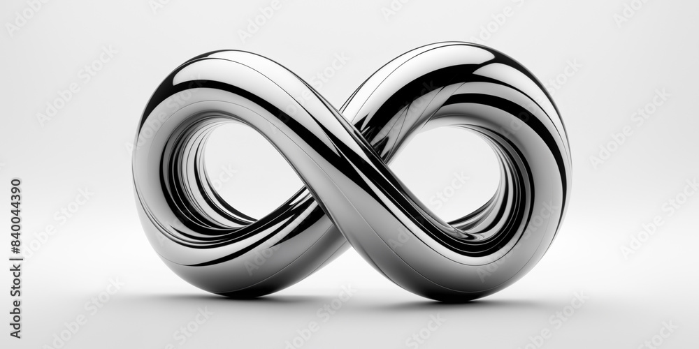 twisted 3D infinity shape made of reflective chrome
