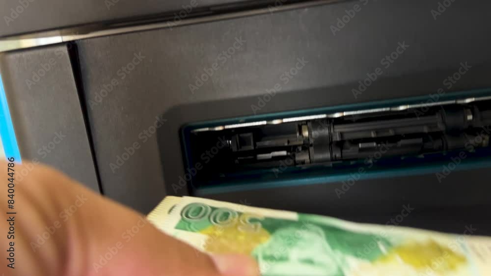 Close-Up of Hand Withdrawing Pakistani Rupees from ATM. Close-Up of Hand Withdrawing Pakistani Rupees from ATM.