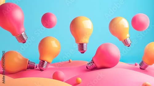 Spark creativity and innovation with vibrant 3D lightbulbs photo