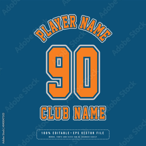 Jersey number, basketball team name, printable text effect, editable vector 90 jersey number	