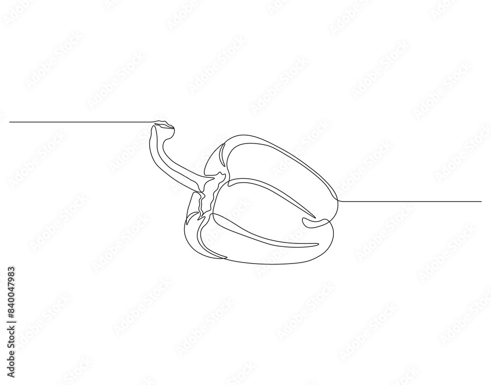 Obraz premium Continuous line drawing of paprika. One line drawing illustration of paprika. Fresh raw vegetable concept continuous line art. Editable outline.