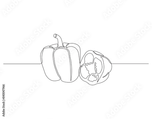 Continuous line drawing of paprika. One line drawing illustration of paprika. Fresh raw vegetable concept continuous line art. Editable outline.