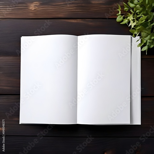 Top View Magazine Blank White Mock-Up with Colourful Background  photo