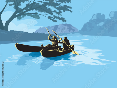 Kayaking Team Adventure in illustration graphic vector