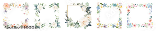 Watercolor illustration of a flowers frame png on transparent background
