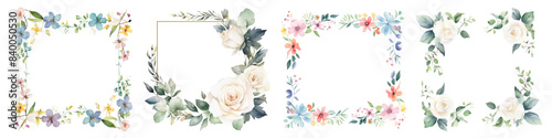 Watercolor illustration of a flowers frame png on transparent background © Rawpixel.com
