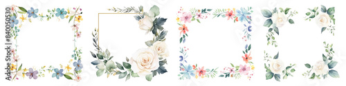 Watercolor illustration of a flowers frame png on transparent background