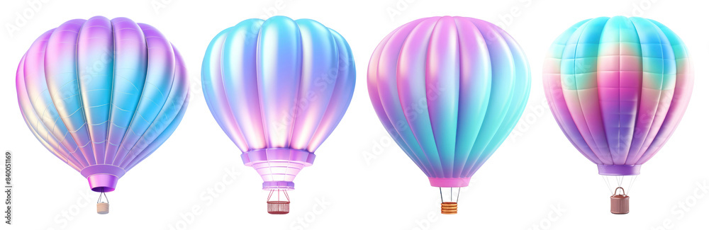 Naklejka premium 3D iridescent hot air balloon shape set