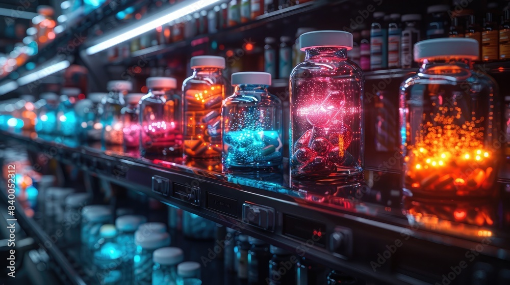 Pharmacy Shelf Concept Design: Medicine Bottles Light Up with Patient Names and Genetic Suitability Indicators Pharmacy Shelf Concept Design: Medicine Bottles Light Up with Patient Names and Genetic Suitability Indicators