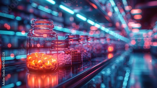 Pharmacy Shelf Concept Design: Medicine Bottles Light Up with Patient Names and Genetic Suitability Indicators photo