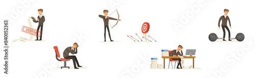 Business Man Character Fail Suffering Loss Vector Set