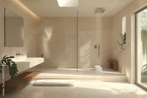 Minimalist Bathroom with Simple Shower  Bathroom with a simple shower and minimalist fixtures