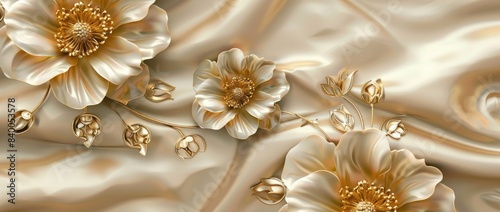 Gold texture with floral pattern in luxury style with Japanese icon and decoration elements.