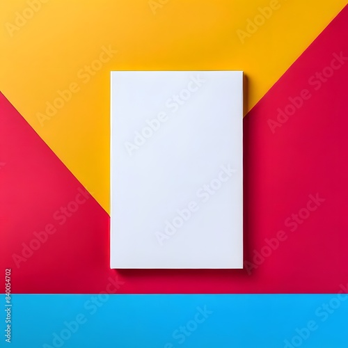 Top View Magazine Blank White Mock-Up with Colourful Background  photo