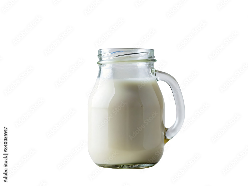 A chilled glass bottle filled with fresh, white dairy milk isolated on a white background A chilled glass bottle filled with fresh, white dairy milk isolated on a white background