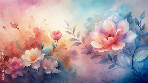 Minimalist background of watercolor flowers