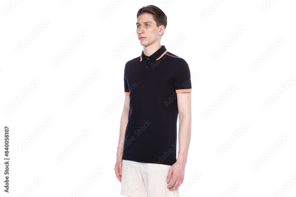 Fototapeta premium Mock-up of a black T-shirt on a man