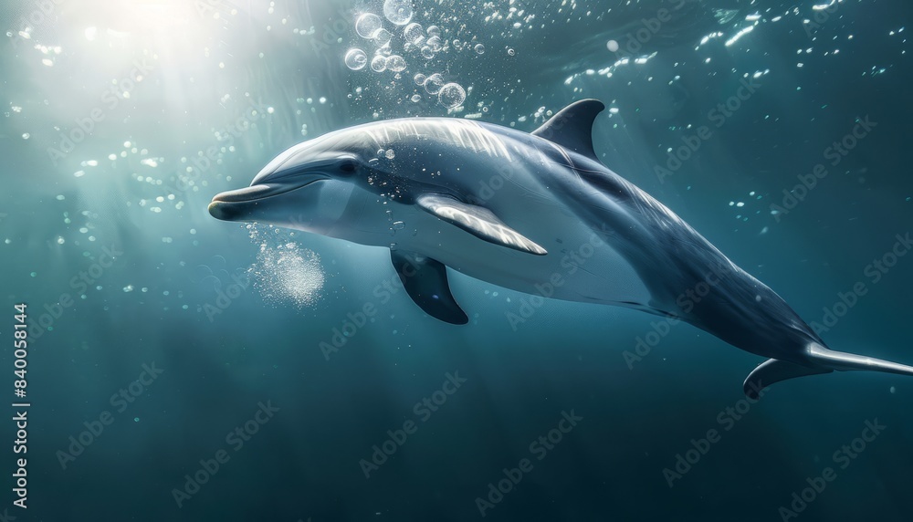 Fototapeta premium Bubbles and Beauty: The Enchanting Dance of a Hector's Dolphin