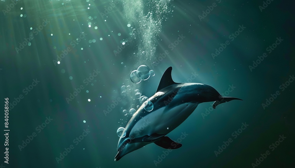 Fototapeta premium Graceful Beauty: A Hector's Dolphin's Playful Bubble Display