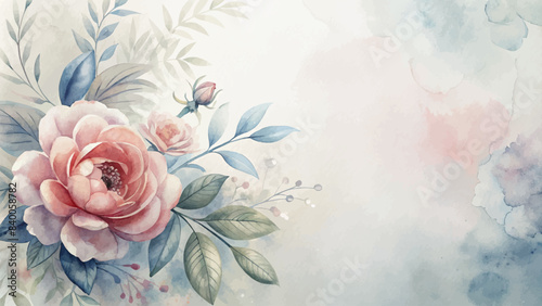 Minimalist background of watercolor flowers