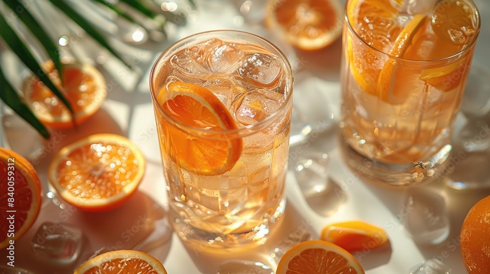Summer Party Concept Orange Cocktails with Citrus Fruits: Hard Seltzer, Lemonade, Refreshing Drinks, Low-Alcohol Mocktails Summer Party Concept Orange Cocktails with Citrus Fruits: Hard Seltzer, Lemonade, Refreshing Drinks, Low-Alcohol Mocktails