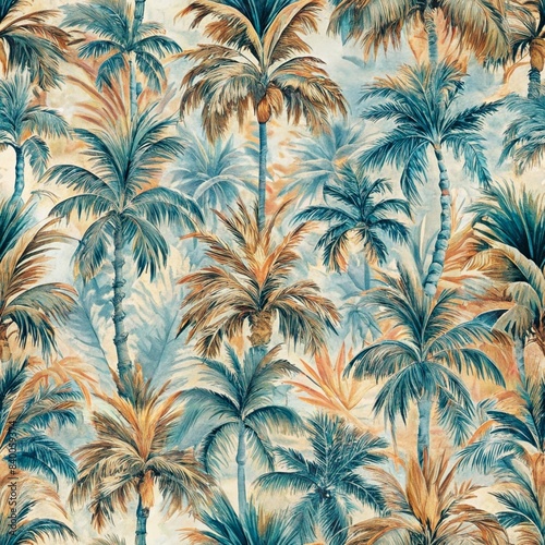 Hand drawn colorful palm trees seamless pattern