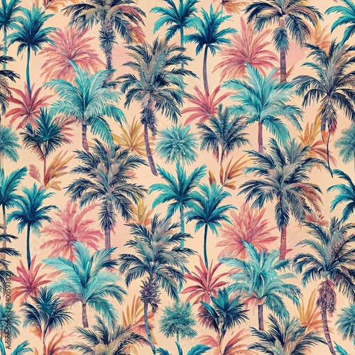 Hand drawn colorful palm trees seamless pattern