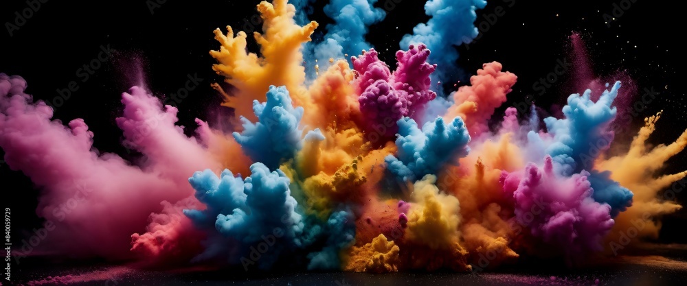 Color Fusion Explosive Powder Art on Black Canvas