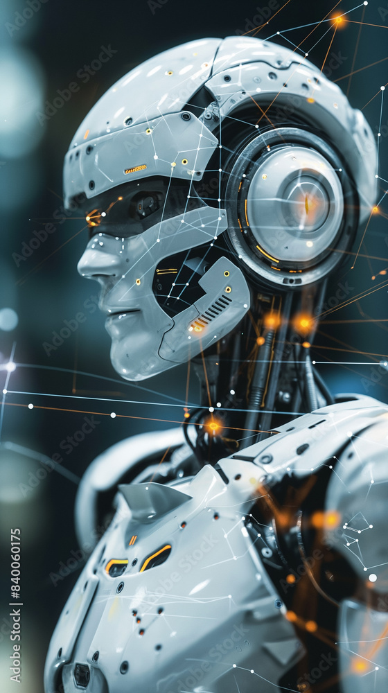 Capture an image of a humanoid or robotic figure interacting with digital interfaces or performing tasks, representing the integration of AI technology into robotics and automation. Capture an image of a humanoid or robotic figure interacting with digital interfaces or performing tasks, representing the integration of AI technology into robotics and automation.
