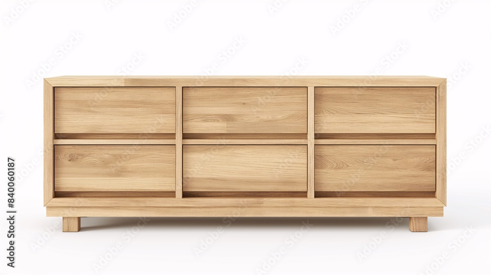 Modern wooden dresser with six drawers, ideal for bedroom storage. Scandinavian style, minimalistic design. High-quality furniture piece. Modern wooden dresser with six drawers, ideal for bedroom storage. Scandinavian style, minimalistic design. High-quality furniture piece.