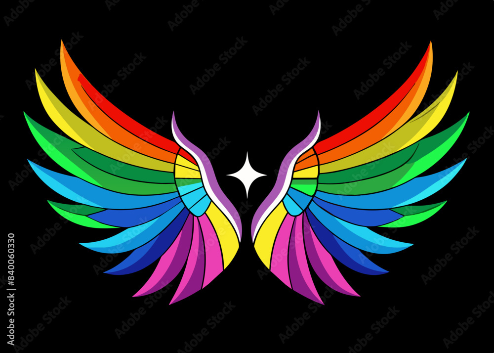 Fototapeta premium Vector illustration of Beautiful magic bright rainbow wings 