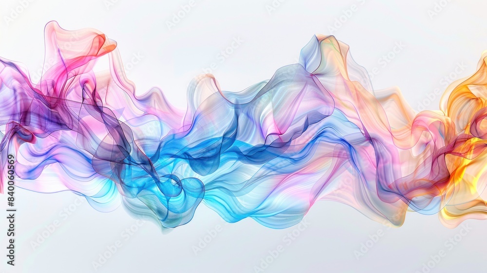 Serene Silk Waves - Abstract 3D Art with Iridescent Fluid Motion on White Background Serene Silk Waves - Abstract 3D Art with Iridescent Fluid Motion on White Background