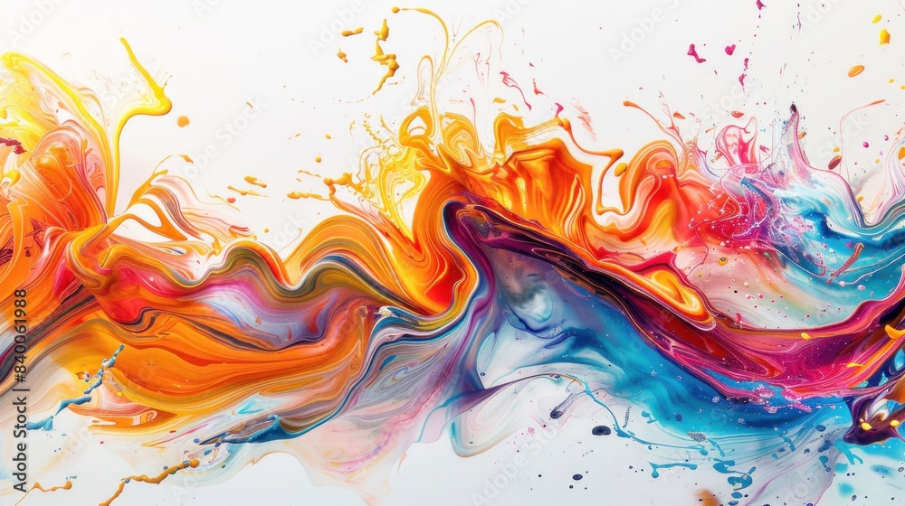 Vivid Abstract Art Wallpaper with Colorful Fluid Motions on White Background