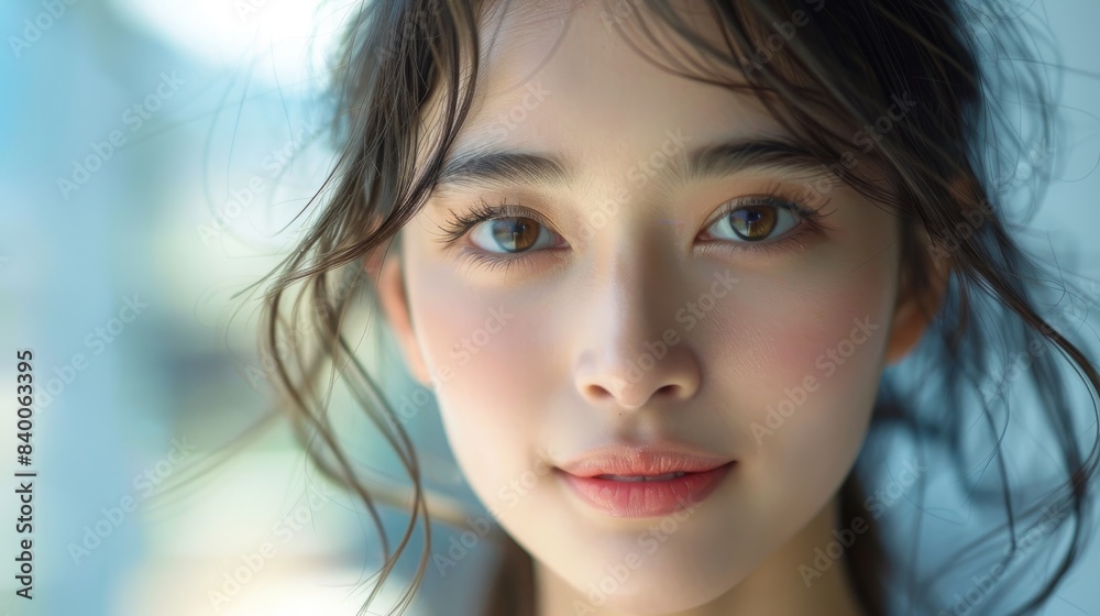 This is a portrait of a young cheerful woman looking at the camera, beauty and spa, Asian woman portrait on a white background. Generative AI. This is a portrait of a young cheerful woman looking at the camera, beauty and spa, Asian woman portrait on a white background. Generative AI.