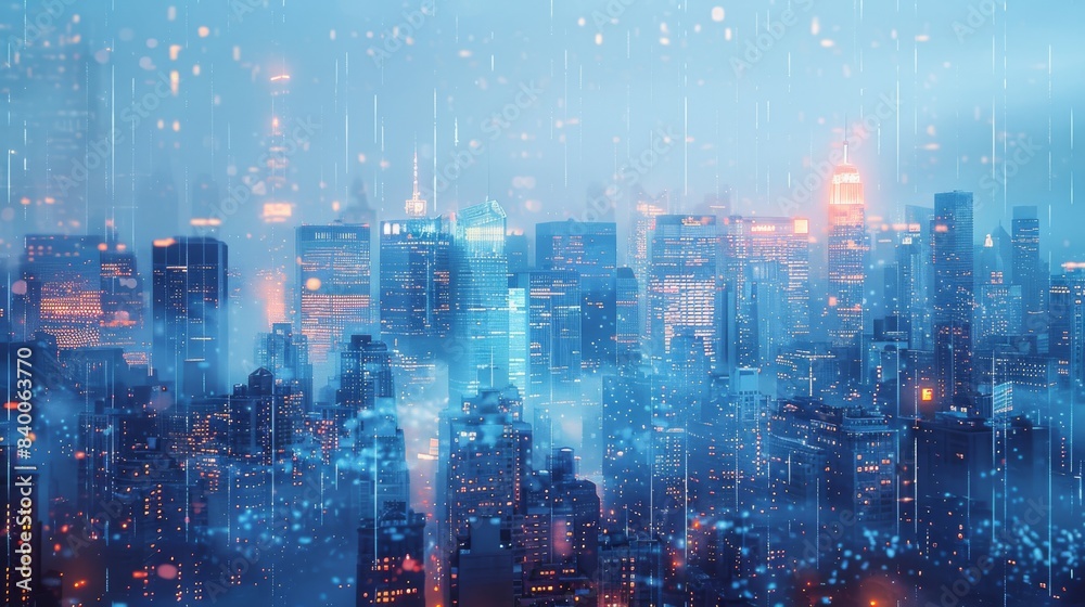 Double exposure of buildings and skyscrapers in a modern metropolis, along with a social connection concept, the internet of things, and satellite navigation systems Double exposure of buildings and skyscrapers in a modern metropolis, along with a social connection concept, the internet of things, and satellite navigation systems