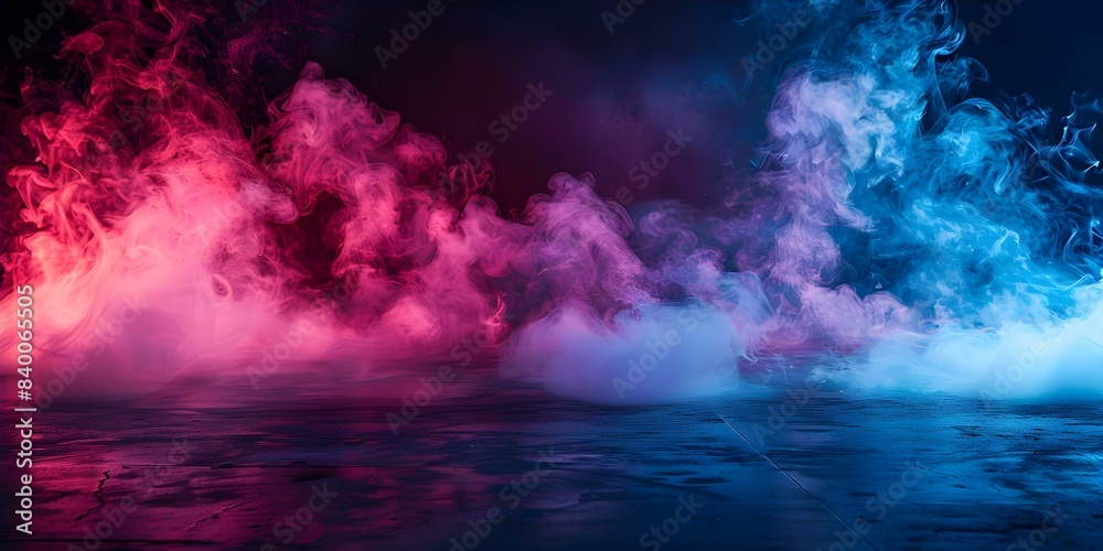 Dark concrete floor with neon light and smoke creating an abstract setting. Concept Abstract Photography, Neon Lights, Dark Ambient, Urban Aesthetics, Smoke Effect Dark concrete floor with neon light and smoke creating an abstract setting. Concept Abstract Photography, Neon Lights, Dark Ambient, Urban Aesthetics, Smoke Effect