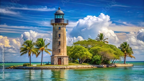 Iconic Boca Chita Lighthouse standing tall at the entrance to Boca Chita Key Harbor in Biscayne National Park, Florida, lighthouse, historic, iconic, Boca Chita Key, harbor photo