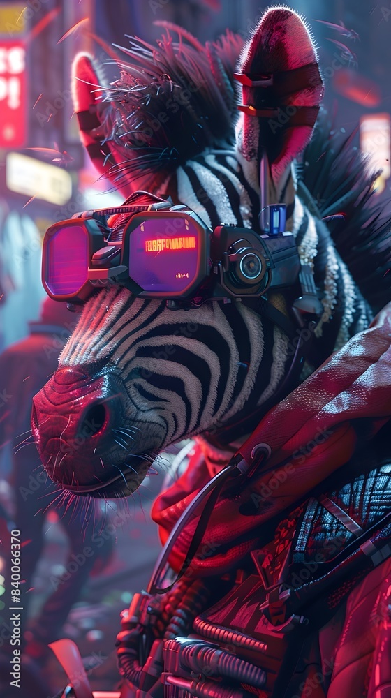 Zebra in Neon-Lit Futuristic Urban Nightscape Zebra in Neon-Lit Futuristic Urban Nightscape