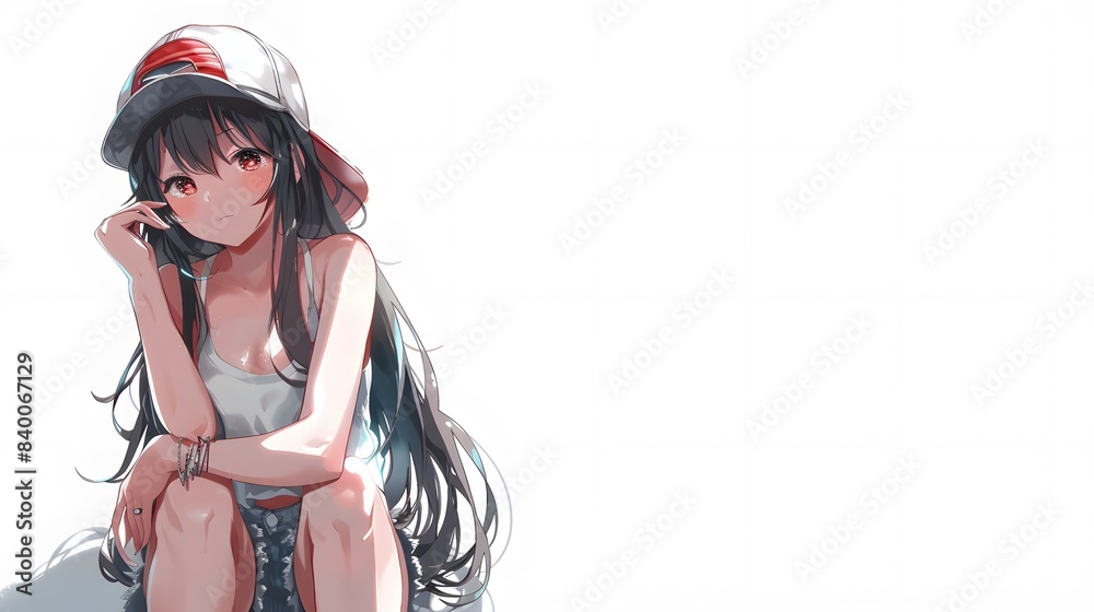 A charming anime character with a playful expression, depicted in a relaxed pose against a blank white canvas, Generative AI A charming anime character with a playful expression, depicted in a relaxed pose against a blank white canvas, Generative AI