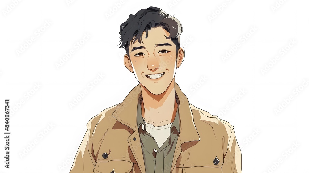 A detailed anime illustration of a man with a charming smile, his friendly demeanor evident against a simple white backdrop, Generative AI A detailed anime illustration of a man with a charming smile, his friendly demeanor evident against a simple white backdrop, Generative AI