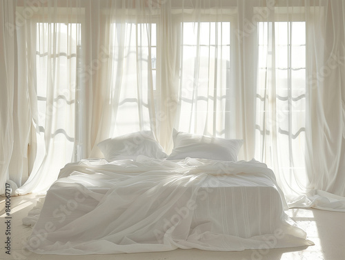 하얀색 쉬폰 커튼과 침대 © HyoSeon