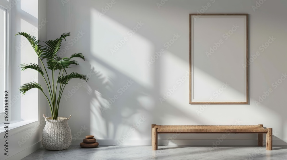 Horizontal Photo Frame Mockup on White Wall Horizontal Photo Frame Mockup on White Wall