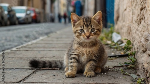 kitten sitting on the street