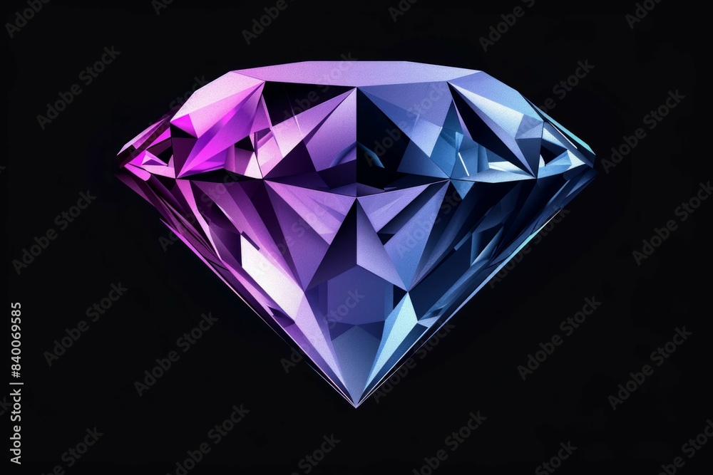 Diamond in pastel colors of purple and blue, black background. Diamond in pastel colors of purple and blue, black background.