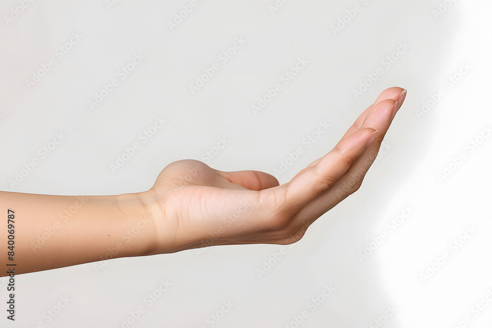 Cupped hand, palm gesture mockup isolated on white background Cupped hand, palm gesture mockup isolated on white background