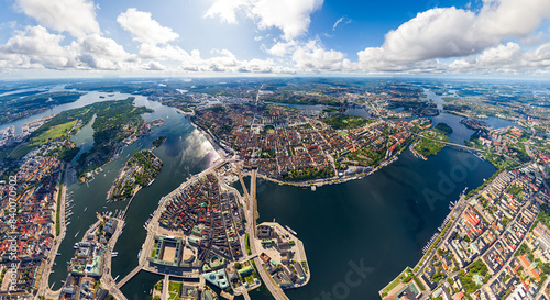 Stockholm, Sweden. Riddarholmen. Panorama of the city in summer in cloudy weather. Aerial view photo