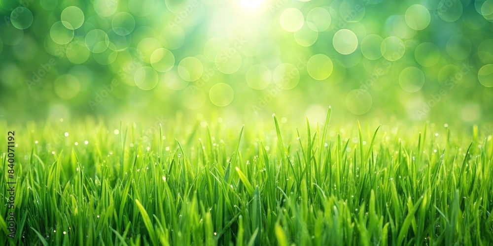 A bright field of green grass with a few blurred spots in the background, grass, field, green, nature, outdoor, landscape