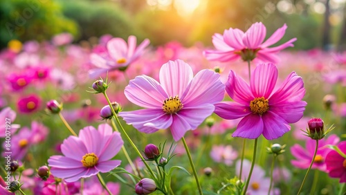 Pink cosmos flowers blooming in a beautiful garden  pink  cosmos  flowers  blooming  garden  nature  floral  background  spring  summer  vibrant  colorful  petals  close-up  botanical  beauty